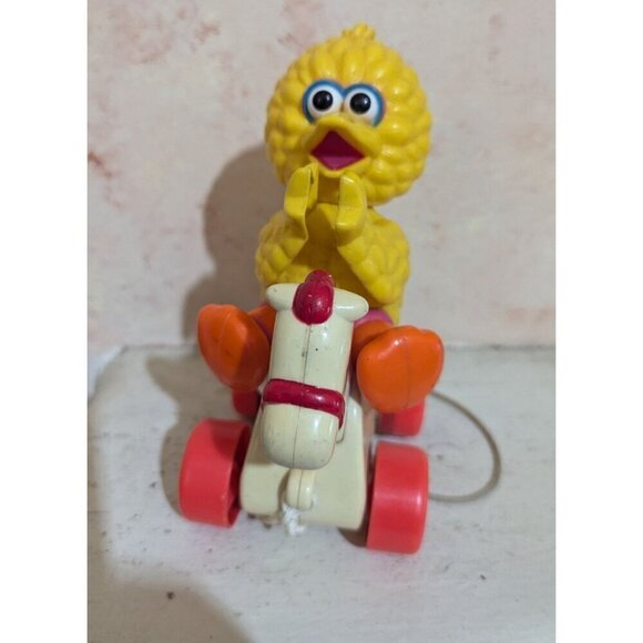 Sesame Street Big Bird Pull Toy Vintage 1980s With red  and blue wheels - Picture 3 of 10